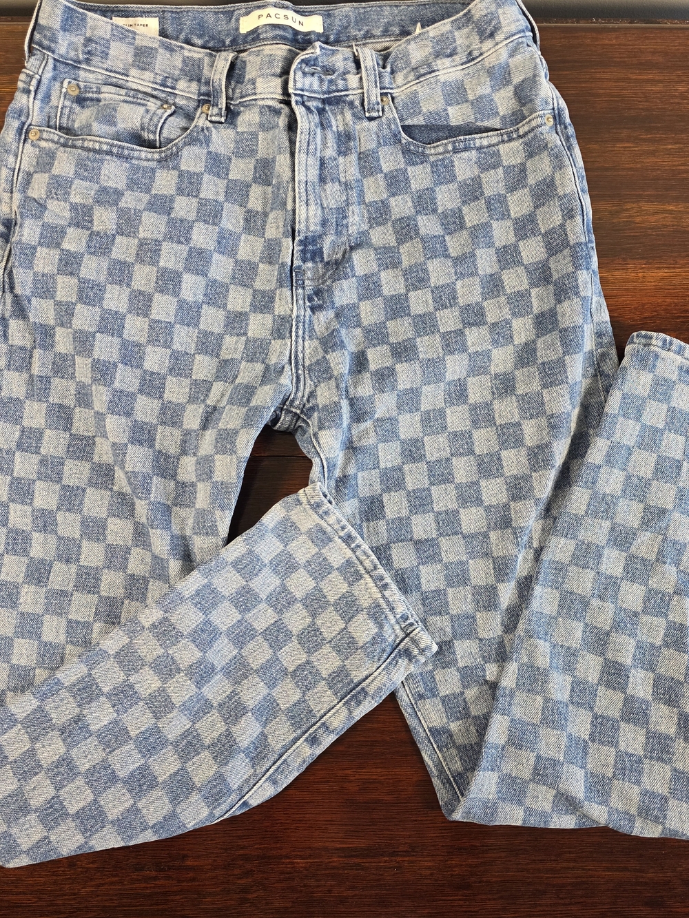 PacSun Men’s 31x32 Slim Taper Blue Checkered Checkerboard Jeans